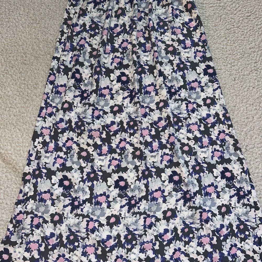 Kensie Black and Pink Floral Maxi Skirt With Double Slit